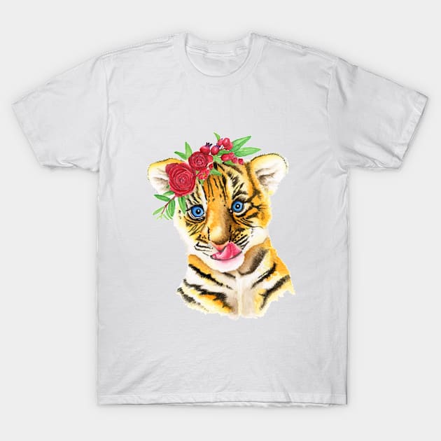 Blossoming Tiger Cub T-Shirt by SabinasArts